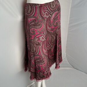 Ella Rose multicolor burgundy pink paisley boho side zip silk blend lined skirt